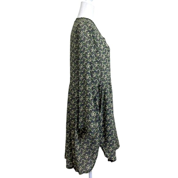 Flax Jeanne Engelhart Tunic Dress Green Floral Button-Up Sheer Lagenlook Size S - Picture 2 of 7